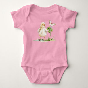 Aquarell-Küken mit vierblättrigem Kleeblatt Baby Strampler