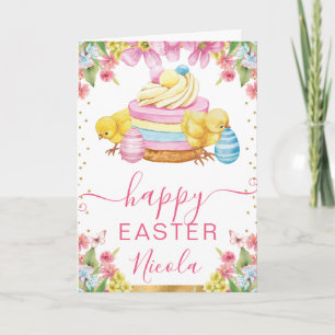 Aquarell-Küken-Torte Frühling Frohe Ostern Karte
