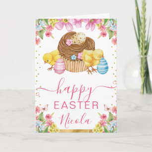 Aquarell-Küken-Torte Frühling Frohe Ostern Karte