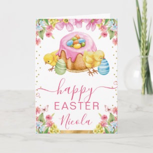 Aquarell-Küken-Torte-Frühling-Frohe-Ostern-Karte Karte