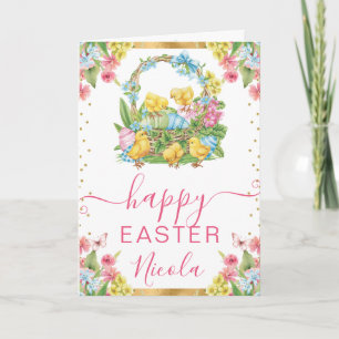Aquarell-Küken und Eier Frühling Frohe Ostern Karte