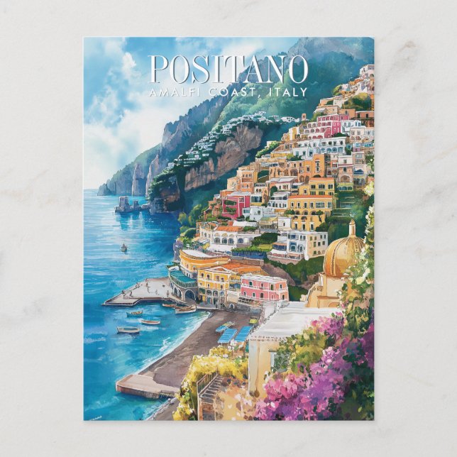 Aquarell Kunst Amalfi Küste Italien Postkarte (Vorderseite)