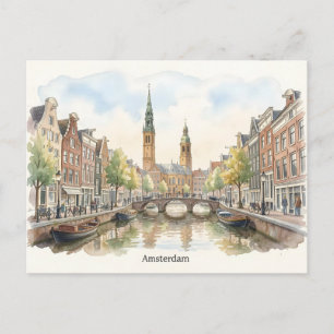 Aquarell-Kunst Amsterdam Postkarte