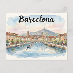 Aquarell-Kunst Barcelona Postkarte