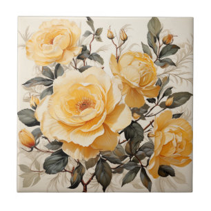 Aquarell-Kunst Dekorative Hellgelbe Rose Fliese