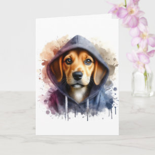 Aquarell-Kunstwerk Brauner Hund in einem Hoodie Sp Karte