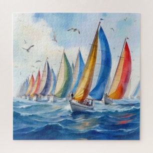 Aquarell-Kunstwerk Segelboot-Regatta