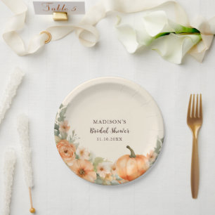 Aquarell-Kürbis-Blumen-Brautparty Pappteller