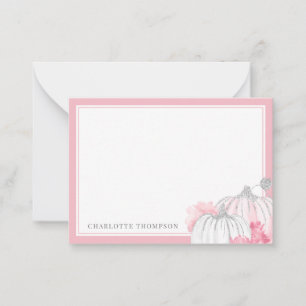 Aquarell-Kürbis-Glitter-Blush-Rosa-Silber  Mitteilungskarte