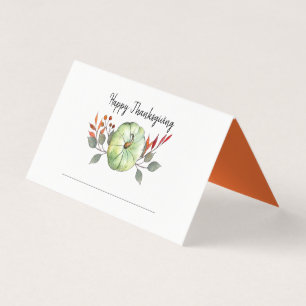 Aquarell-Kürbis-grüne Thanksgiving-Platzkarte