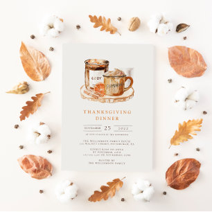 Aquarell-Kürbis-Latte & Kerze Thanksgiving Einladung