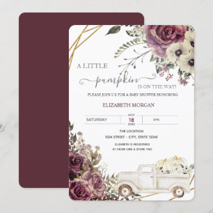 Aquarell-Kürbis-LKW-Blumen-Baby-Party Einladung