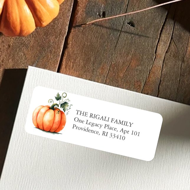 Aquarell-Kürbis-Rücksendeadresse (Pumpkin return address labels in watercolor shades or orange and green for fall and rustic events)