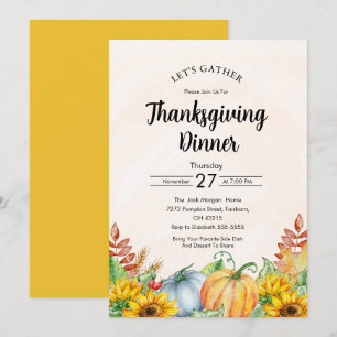Aquarell-Kürbis-Sonnenblumen-Thanksgiving-Dinner Einladung