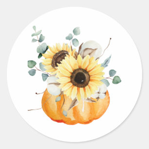 Aquarell-Kürbis- und Sonnenblumen-Herbstanordnung Runder Aufkleber