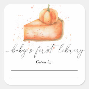 Aquarell-Kürbiskuchen - Baby Shower Exlibris Quadratischer Aufkleber