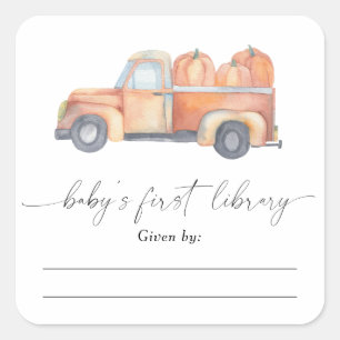 Aquarell-Kürbislaster - Baby Shower Exlibris Quadratischer Aufkleber