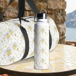 Aquarell-Küsten-Riviera-Zitronen-Fliesen-Muster Trinkflasche