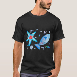 Aquarell-Küsten-Seestern und Fische unter dem Meer T-Shirt