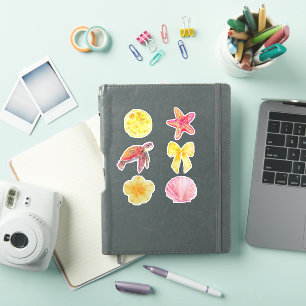 Aquarell-Küsten-Sommer-Sticker-Set Meeresschildk Aufkleber