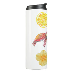 Aquarell-Küsten-Sommer-Sticker-Set Meeresschildk Thermosbecher