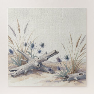 Aquarell-Küsten-Treibholz-Strand-Seeholly 