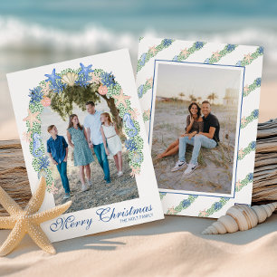 Aquarell-Küsten-Weihnachtsgirlande Foto Feiertagskarte