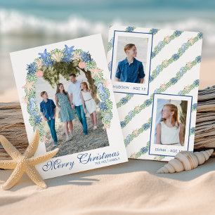Aquarell-Küsten-Weihnachtsgirlande Foto Feiertagskarte