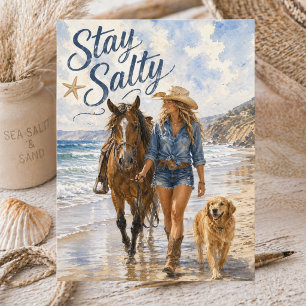 Aquarell-Küstencowgirl Bleib Salzig Sommer Strand Postkarte