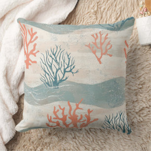 Aquarell-Küstenkorallen- und Muschelwellen (10) Kissen