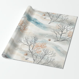 Aquarell-Küstenkorallen- und Muschelwellen (1) Geschenkpapier