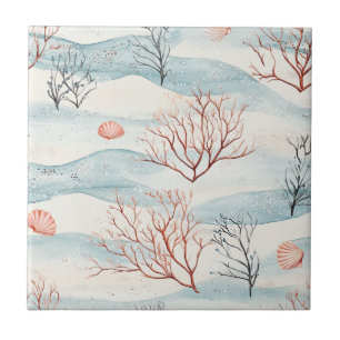 Aquarell-Küstenkorallen- und Muschelwellen (4) Fliese