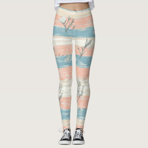 Aquarell-Küstenkorallen- und Muschelwellen (4) Leggings