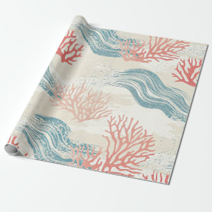 Aquarell-Küstenkorallen- und Muschelwellen (6) Geschenkpapier