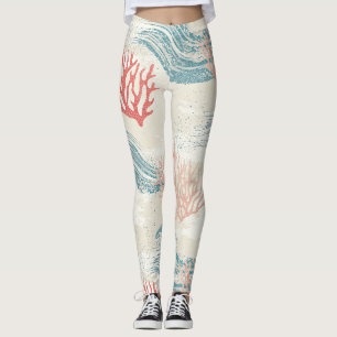 Aquarell-Küstenkorallen- und Muschelwellen (6) Leggings