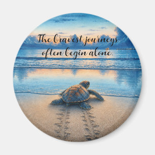 Aquarell Küstenkrebs am sandigen Strand mit Zitat Magnet