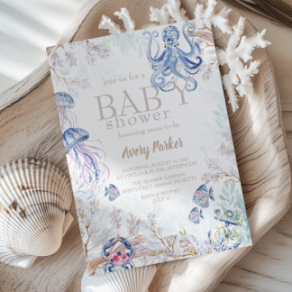 Aquarell-Küstenseeleben-Baby-Party Einladung