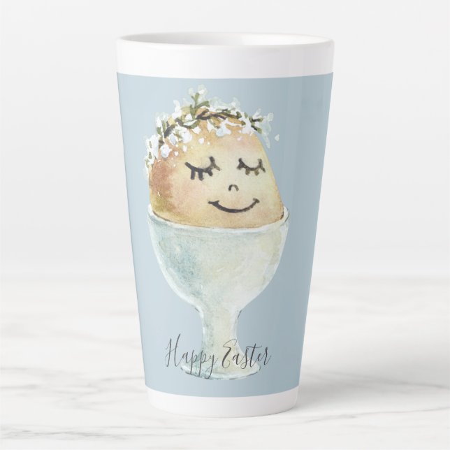 Aquarell Lächeln Ei im Cup Ostern Latte Tasse (Vorderseite)