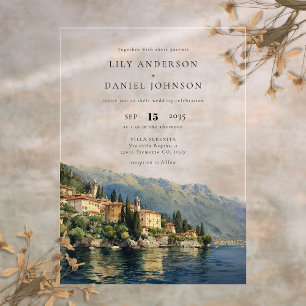 Aquarell-Lake-Como-Italien-Destination-Hochzeit Acryleinladungen