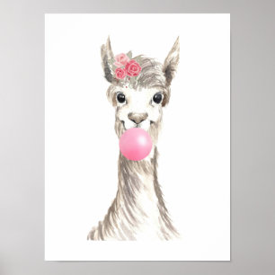 Aquarell-Lama beim Pusten einer Seifenblase  Poster