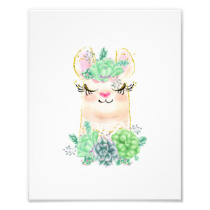 Aquarell-Lama mit Sukkulenten-Fotodruck Fotodruck