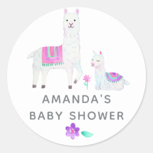 Aquarell-Lama-Themen-Baby-Party Runder Aufkleber