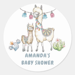 Aquarell-Lama-Themen-Baby-Party Runder Aufkleber