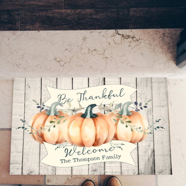 Aquarell-Landhaus-Kürbisse Personalisiert Fußmatte (Watercolor Rustic Pumpkins Personalized Doormat)