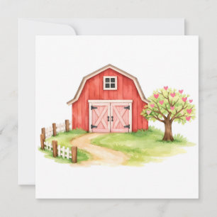 Aquarell Landhaus Rot Rustikal Karte