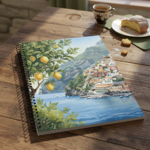 Aquarell-Landschaft der Amalfiküste mit Zitronenba Notizbuch
