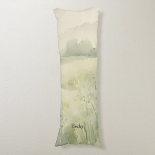 Aquarell-Landschaft Grün Beige Wildblumen Seitenschläferkissen
