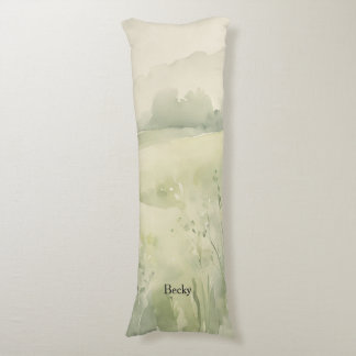 Aquarell-Landschaft Grün Beige Wildblumen Seitenschläferkissen