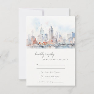 Aquarell-Landschaft-Hochzeit in Detroit Michigan RSVP Karte