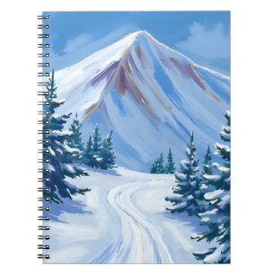 Aquarell-Landschaft Winter Berg Schnee Natur Notizblock